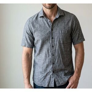 Harry Rosen Mens M Grey 100% Linen Short Sleeve Button Down Shirt
